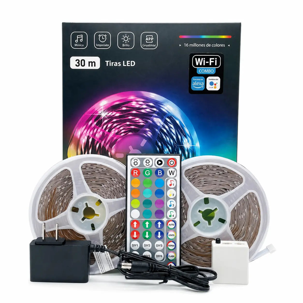 Tira inteligente de luces LED WiFi RGB 15 m o 30 m con app, control de voz y música para recámaras, salas y fiestas