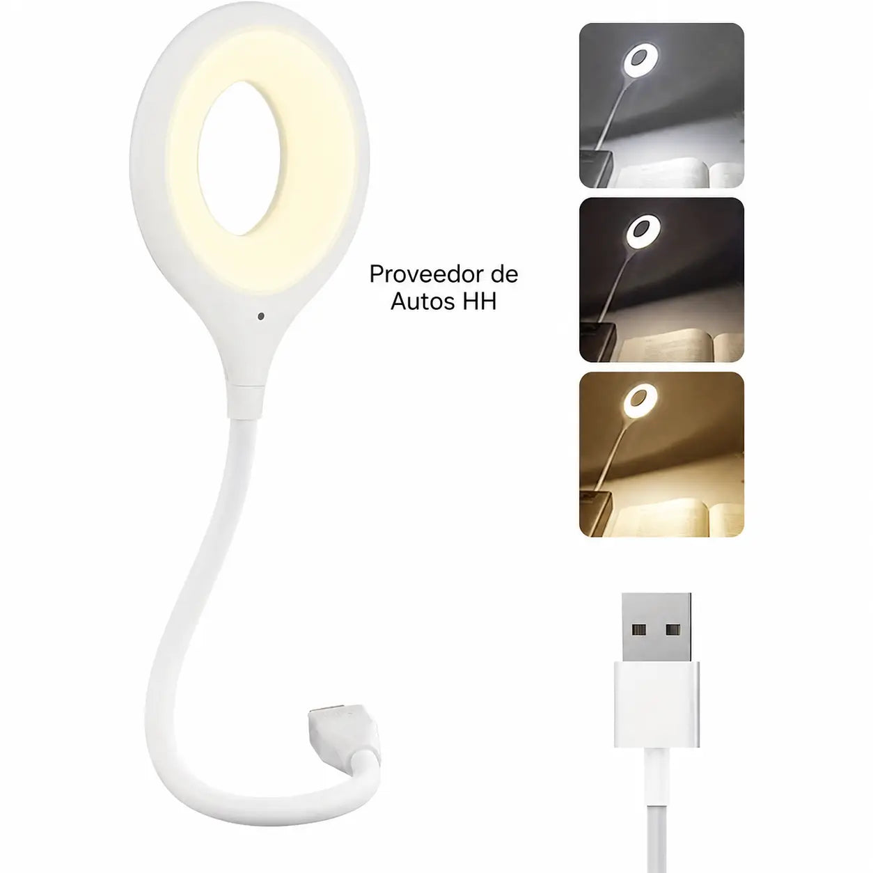 Lámpara LED USB de cuello flexible con control por voz y luz cálida regulable para lectura nocturna en cama, oficina o estudio