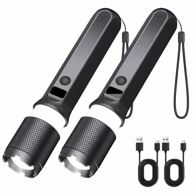 Linterna LED Recargable de 2000 Lúmenes, Táctica con Zoom Ajustable, Pantalla Digital y Base Magnética, 7 Modos de Iluminación para Camping, Senderismo y Emergencias