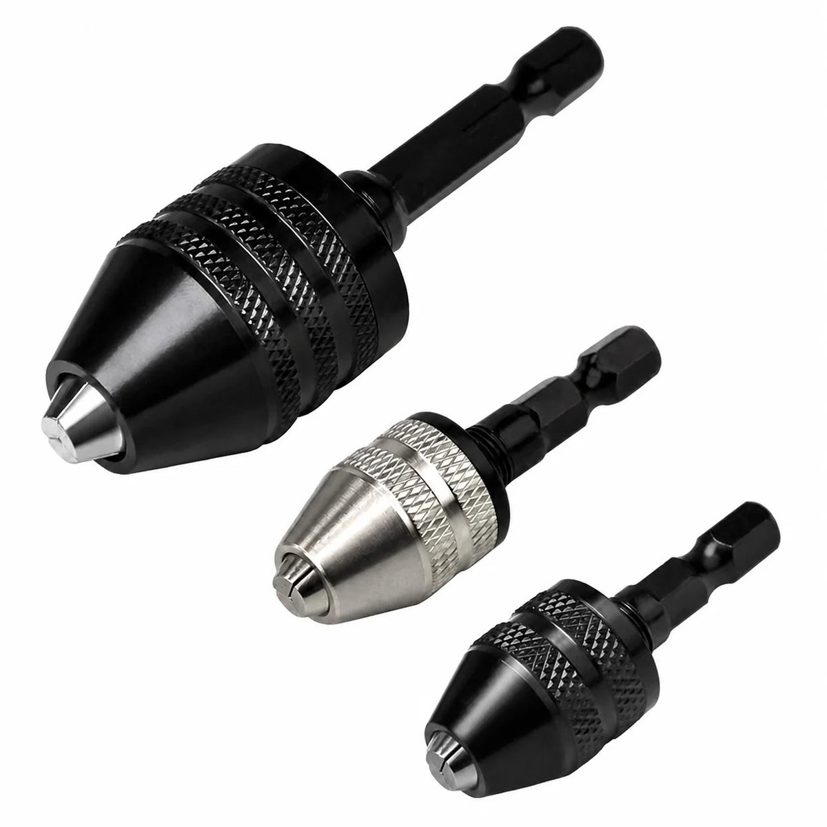 Adaptador de mandril sin llave 1/4" hexagonal de cambio rápido, set de 2 para taladros de impacto y herramientas eléctricas compatibles