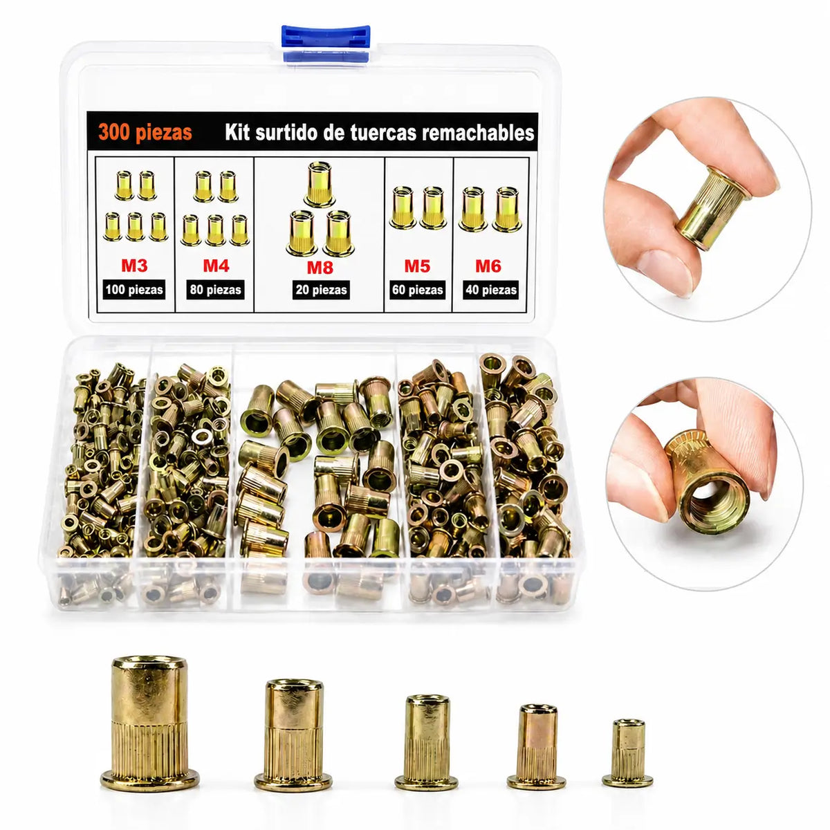 Kit surtido de tuercas remachables M3-M8 de acero al carbono para reparación automotriz y estanterías