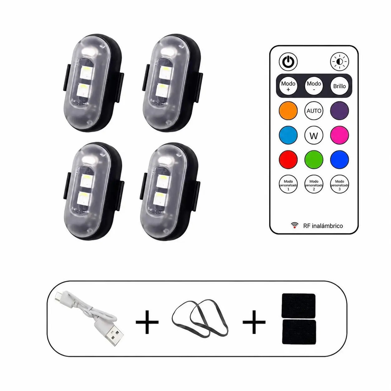 Luces estroboscópicas LED RGB recargables por USB con control remoto, impermeables IP65 para moto, auto, bicicleta, dron y mayor seguridad nocturna