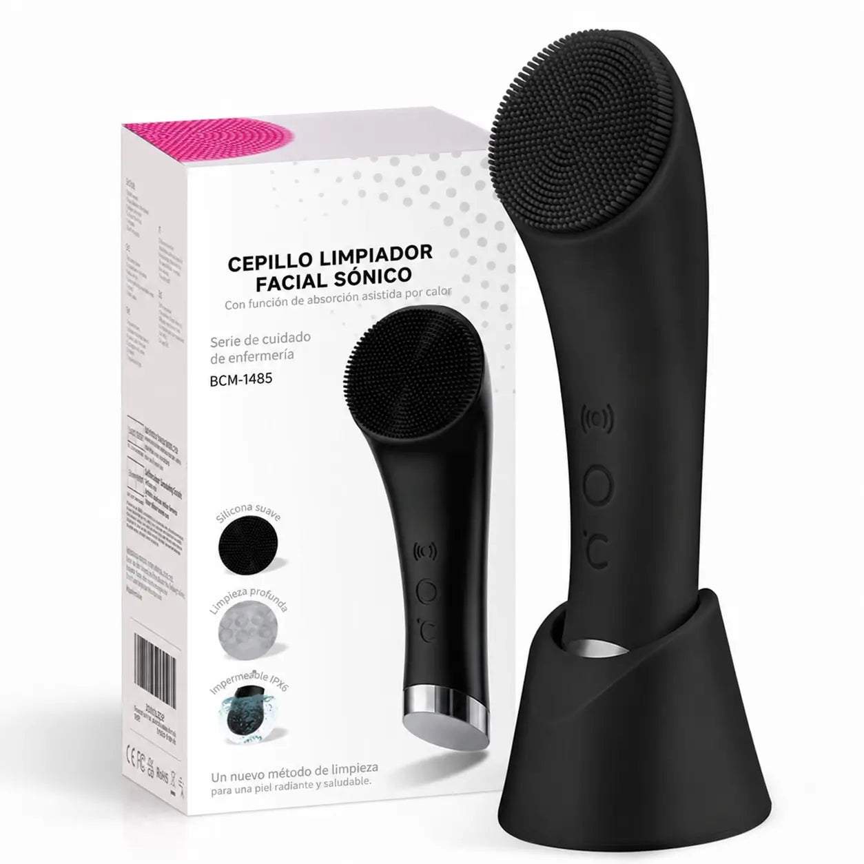 Cepillo facial eléctrico de silicón con calor 40°C y 5 vibraciones para limpieza profunda y exfoliación diaria en todo tipo de piel