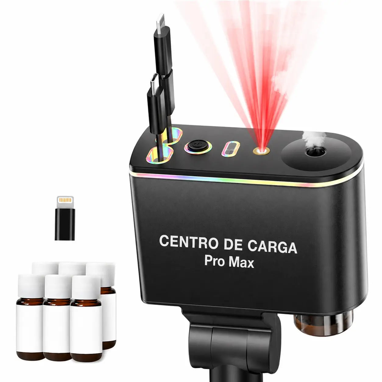 Cargador retráctil para auto 66W con USB-C y Lightning, difusor aromático y luz estrellada para cargar tu celular sin enredos diarios