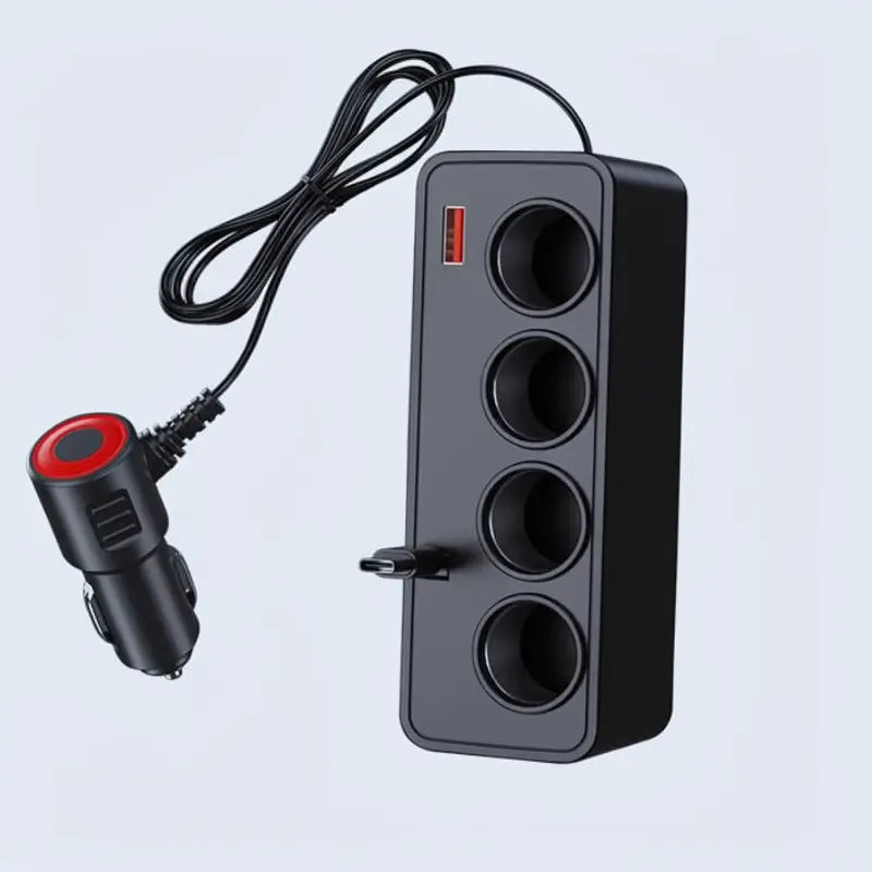 Inversor de Corriente para Auto y Camión 12V-24V a 220V con Chip Inteligente y Carga Rápida QC3.0 para Laptops, Tablets y Celulares, Incluye Puertos USB y Adaptador Carplay Inalámbrico