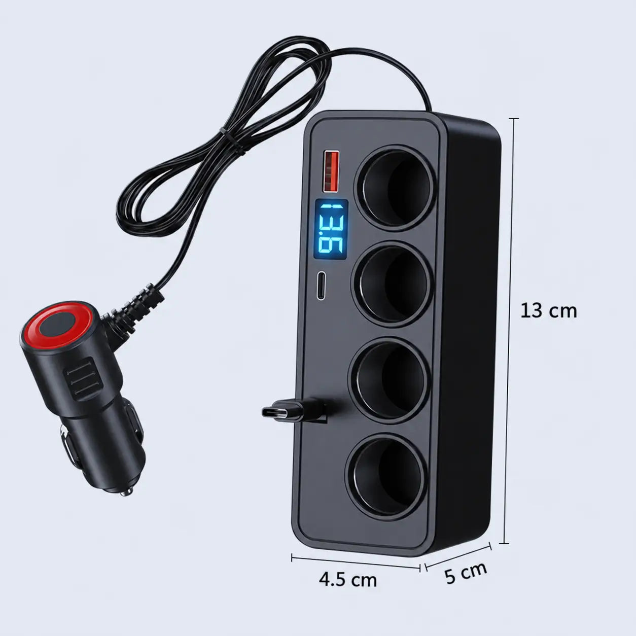Inversor compacto para auto 12V-24V a 220V con carga rápida QC3.0 y pantalla, para celulares, tablets y laptops en viajes