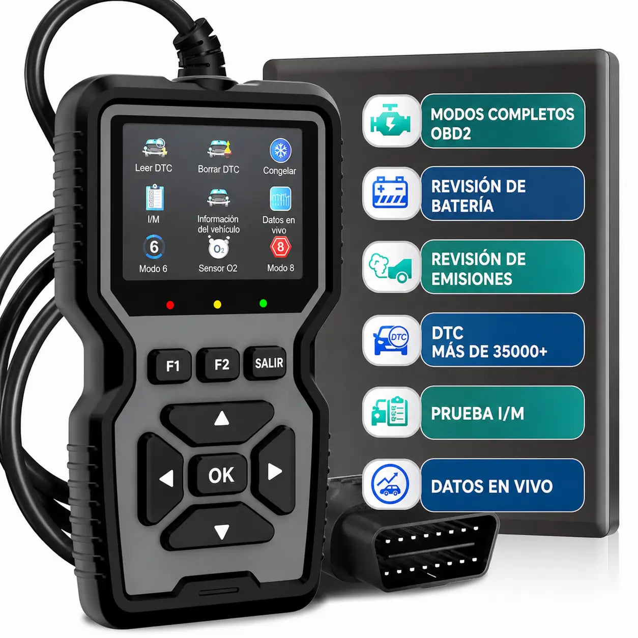 Escáner automotriz OBD2 profesional con datos en vivo, modos 6 y 8 para diagnosticar autos compatibles después de 1996