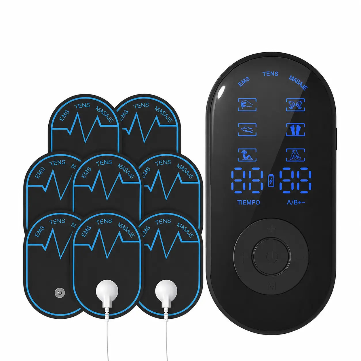 Masajeador muscular TENS/EMS recargable con 10 modos, 30 intensidades y 4 parches para aliviar tensión diaria en cuello, espalda y piernas