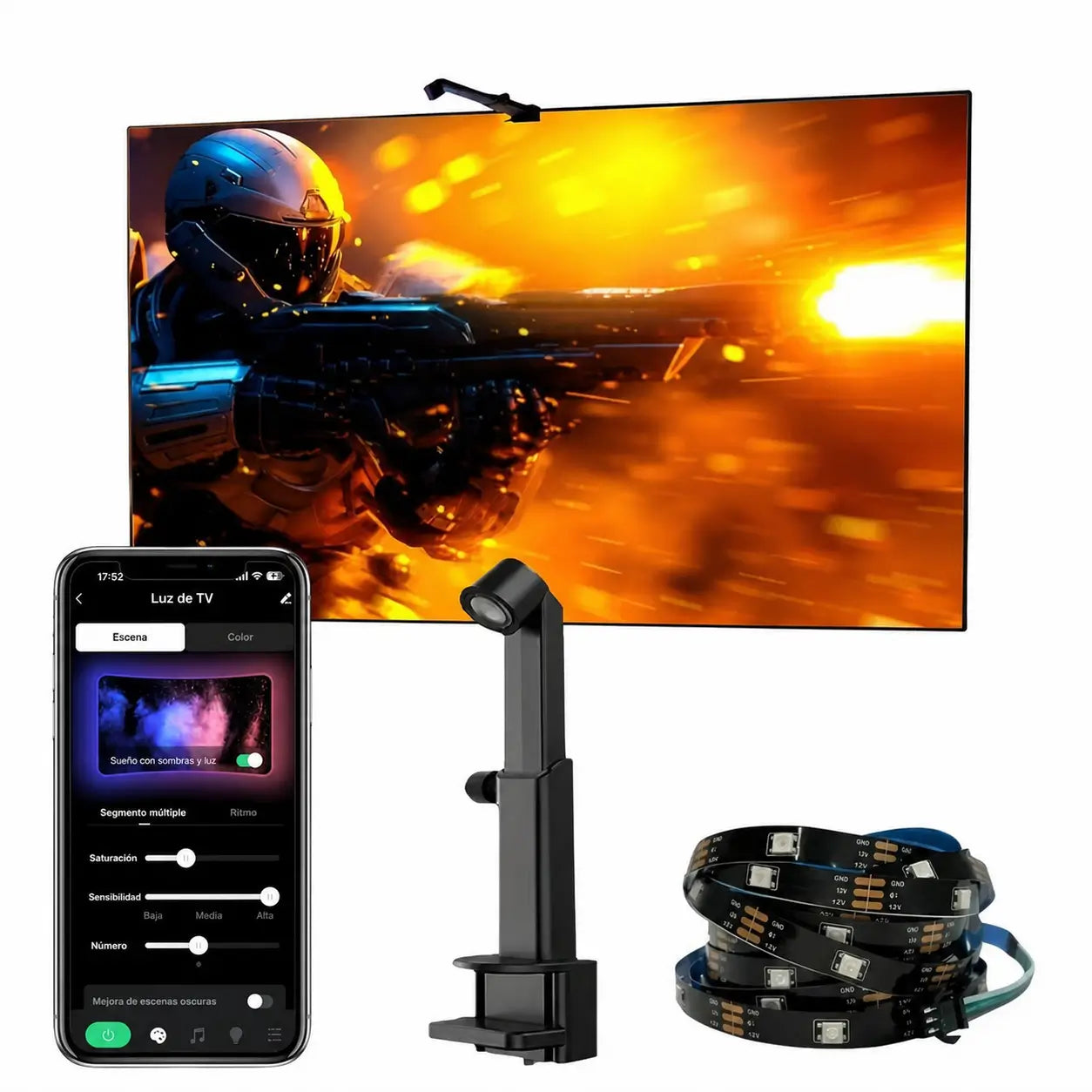Tira de luces LED RGB para TV 55 a 65 pulgadas con sincronización de pantalla y música para cine en casa y gaming envolvente