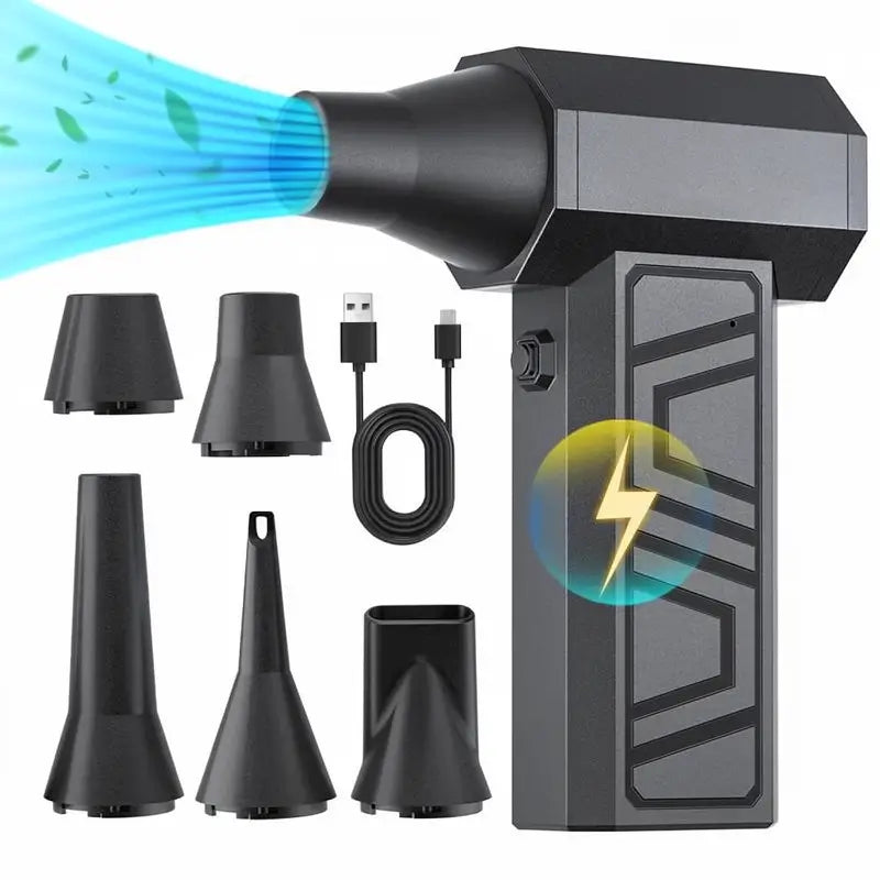 Soplador de Aire Eléctrico de 110,000 RPM, Minisoplador Recargable de 4 Velocidades con 5 Boquillas, Herramienta de Limpieza para Computadora, Teclado y Auto