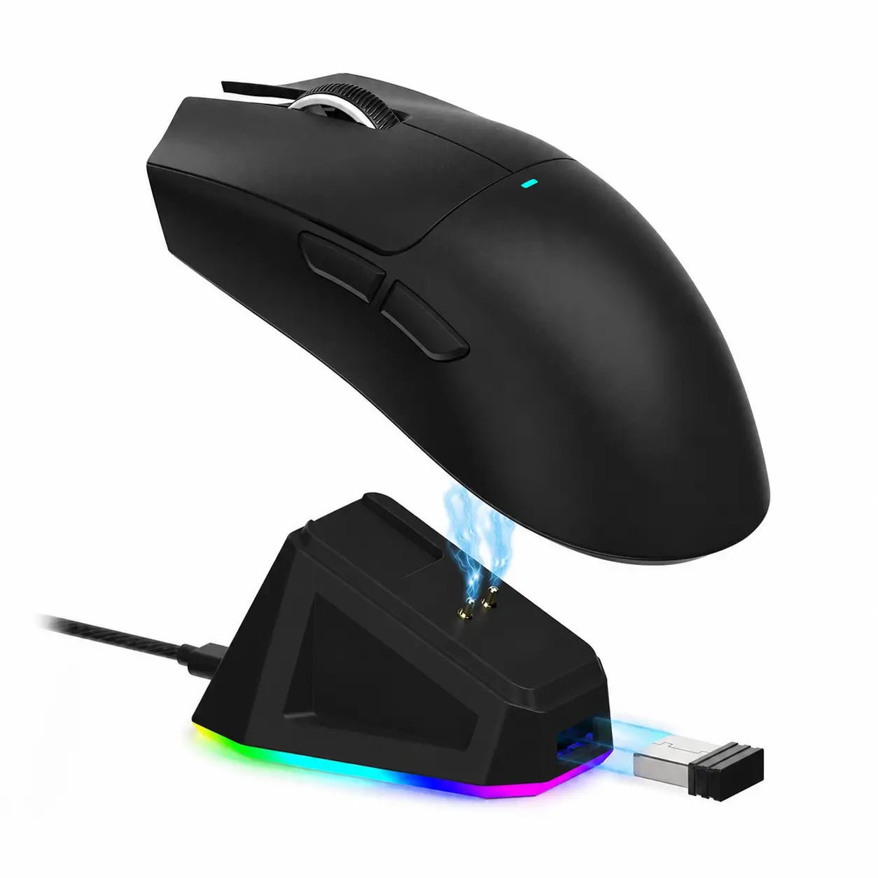Mouse gamer inalámbrico X11 con base de carga, luz RGB y sensor óptico para juego competitivo y trabajo productivo en casa u oficina