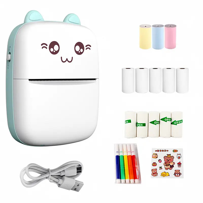 Mini Impresora Térmica de Bolsillo Portátil, Etiquetadora Bluetooth 20 en 1 sin Tinta con 13 Rollos de Papel y Plumas, para iOS y Android, Impresora de Notas Adhesivas y Fotos, Útiles Escolares para Estudiantes, Regalo de Navidad y Cumpleaños