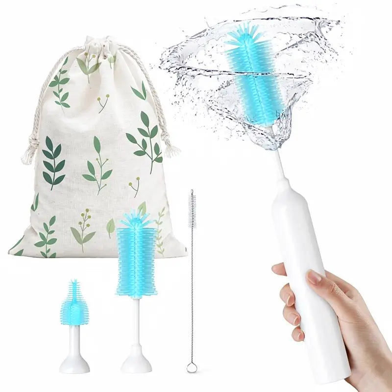 Kit de Cepillo Eléctrico para Biberones, Limpiador Portátil con Batería AA e Impermeable IPX7, con Cepillos de Silicona para Mamilas y Popotes, Ideal para Viajes y Recién Nacidos
