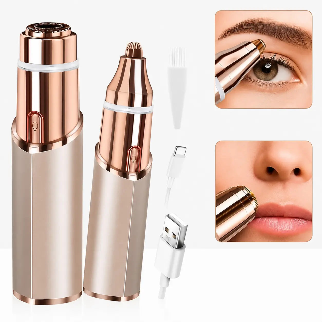 Perfiladora de cejas y depiladora facial recargable USB-C con LED para retoques precisos en rostro y vello fino