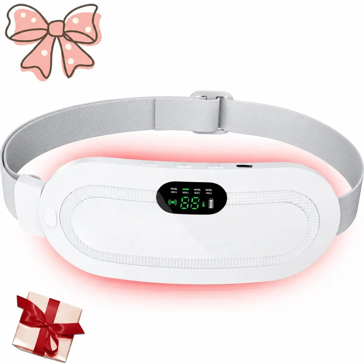 Cinturón térmico menstrual inalámbrico con 3 niveles de calor y 4 modos de masaje vibratorio para abdomen, cintura y cólicos menstruales