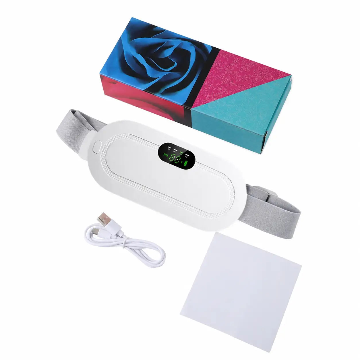 Almohadilla térmica inalámbrica portátil rosa con masaje, 6 niveles de calor y apagado automático para cólicos menstruales y dolor lumbar abdominal