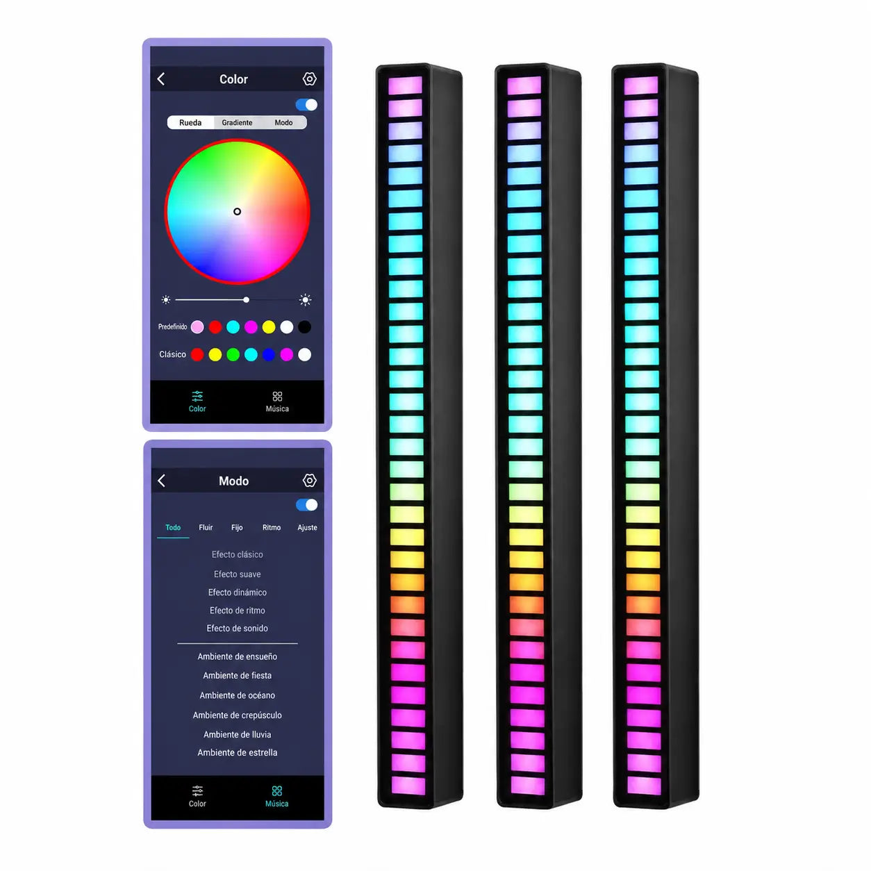 Luz LED RGB rítmica con control por app y USB-C para gaming, fiestas, auto y escritorio con sonido sincronizado portátil recargable