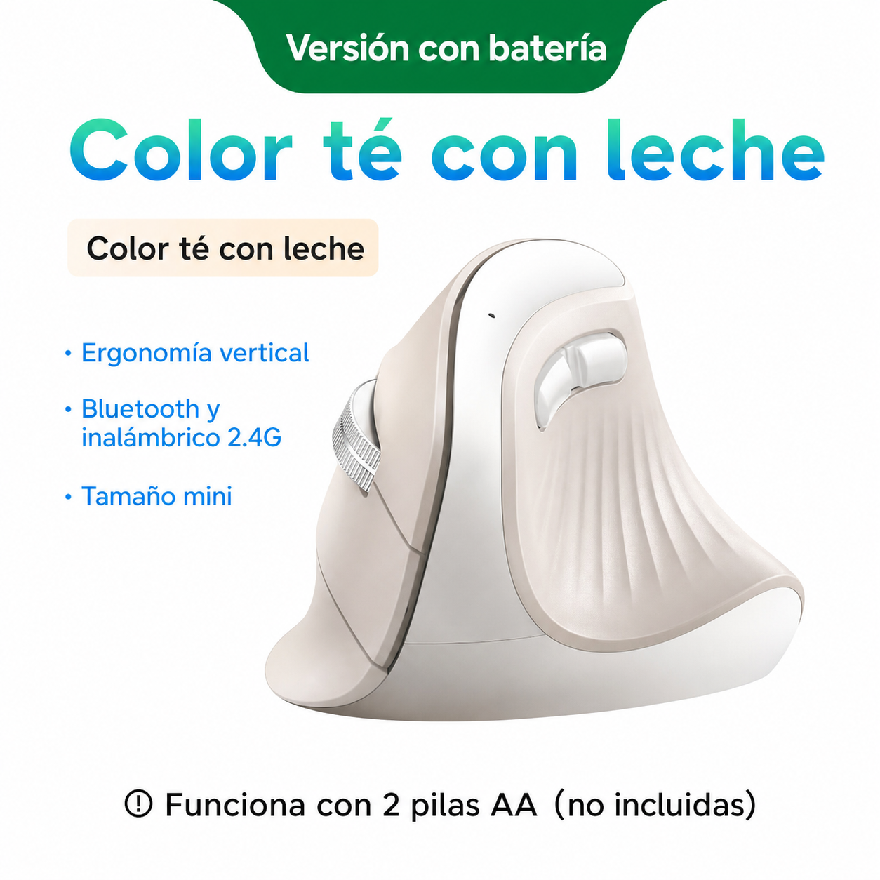 Mouse vertical ergonómico inalámbrico 2.4G con 5 botones, 4000 DPI ajustable y clic silencioso para oficina, laptop y computadora diaria
