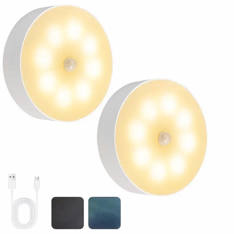 Luz de Noche con Sensor de Movimiento, 2 Piezas, Recargable USB, Magnética y Luz Cálida para Cocina, Clóset y Pasillo