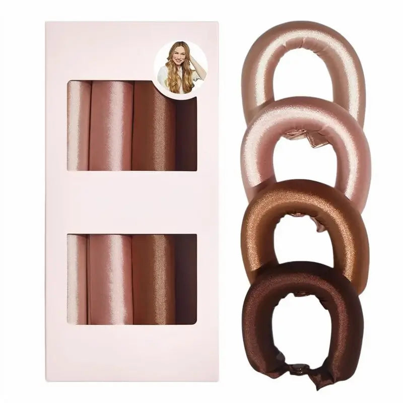 Tubo Rizador de Satín sin Calor - Tubo Flexible Jumbo para Rizos Nocturnos, Rizadores de Cabello Suaves, Set de 4 pzas, Madera de Rosa