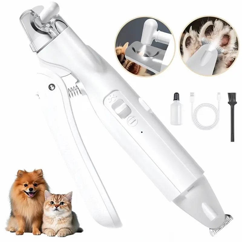 Kit 2 en 1 de Cortauñas y Rasuradora de Pelo para Patas de Mascotas con Luz LED, Recortadora Recargable e Impermeable para Perros y Gatos, Motor Silencioso