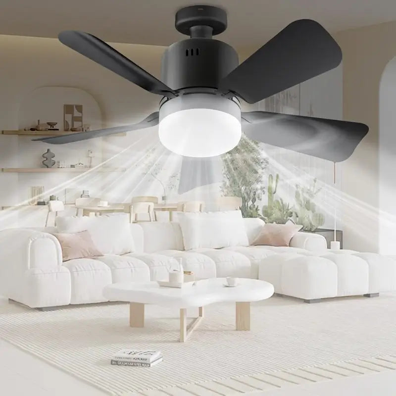 Ventilador de Techo con Luz para Socket E27, Portátil con Control Remoto y App Móvil, 1000 Lúmenes, Cable de Seguridad para Recámara, Cocina, Sala y Cuarto de Bebé