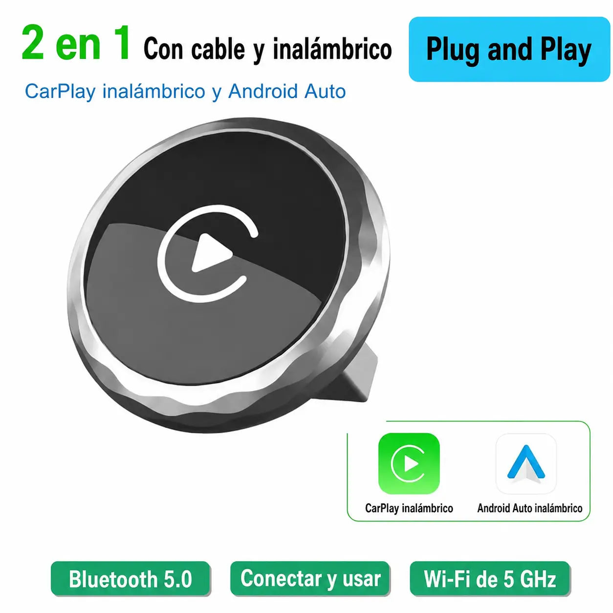 Mini dongle USB inalámbrico para convertir CarPlay y Android Auto cableado, ideal para navegación, música y llamadas manos libres en el auto