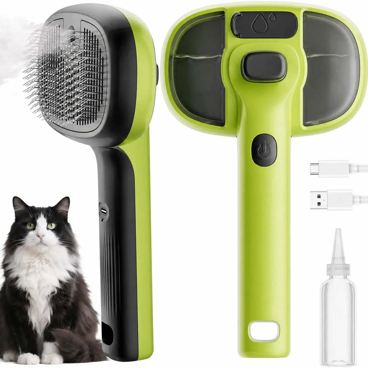 Cepillo de vapor para mascotas con autolimpieza, masaje y dos modos de rociado para perros y gatos con pelo suelto en casa