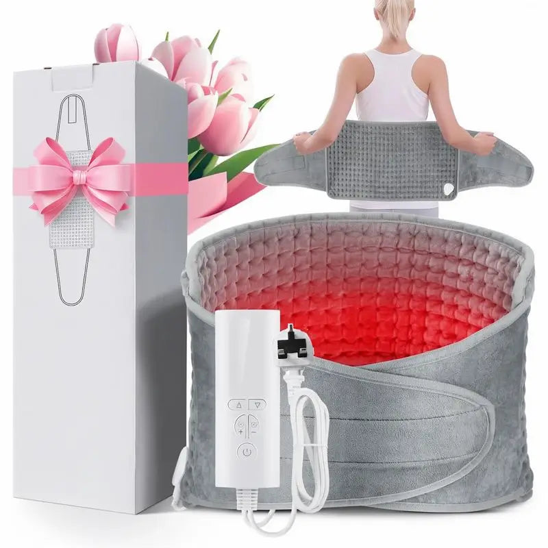 Almohadilla Térmica Eléctrica para Cintura - 9 Niveles de Calor y 4 Ajustes de Temporizador - Cojín Térmico Ajustable para Espalda, Cólicos, Abdomen y Hombros - Enchufe de Reino Unido