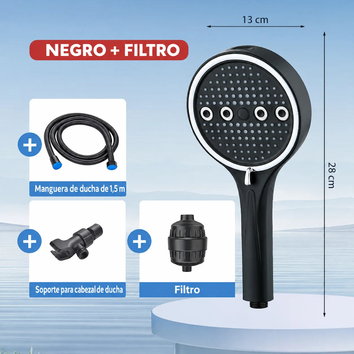 Regadera de mano con 6 modos de chorro y alta presión