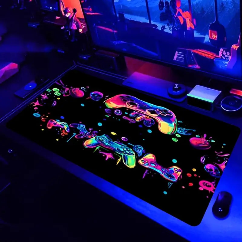 Mouse Pad Gamer Grande, Tapete para Mouse Acolchado Reactivo a Luz UV, Base de Goma Antiderrapante