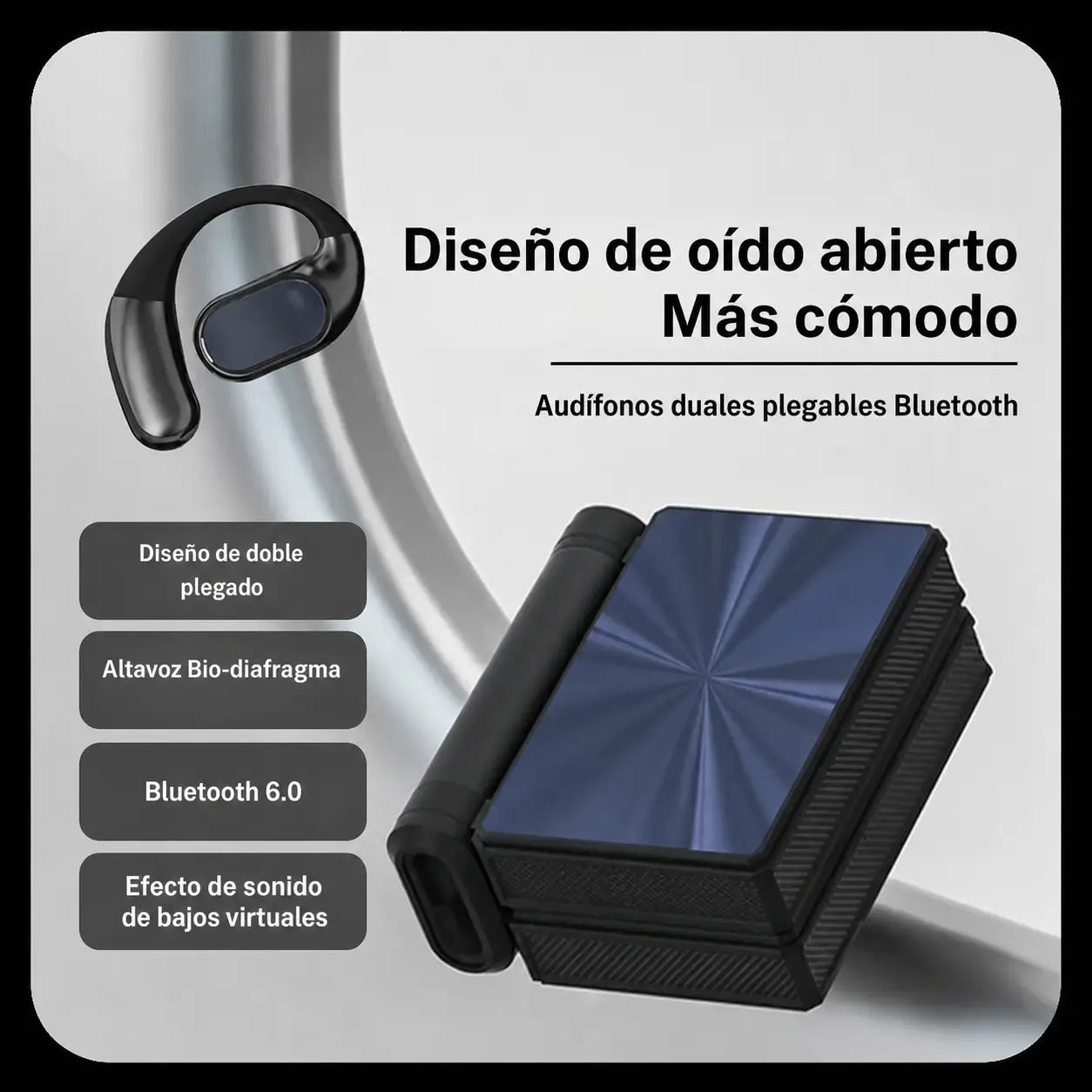 Audífonos inalámbricos open-ear Bluetooth 6.0 con gancho ergonómico, ENC y batería de 100 h para deporte, trabajo y viaje