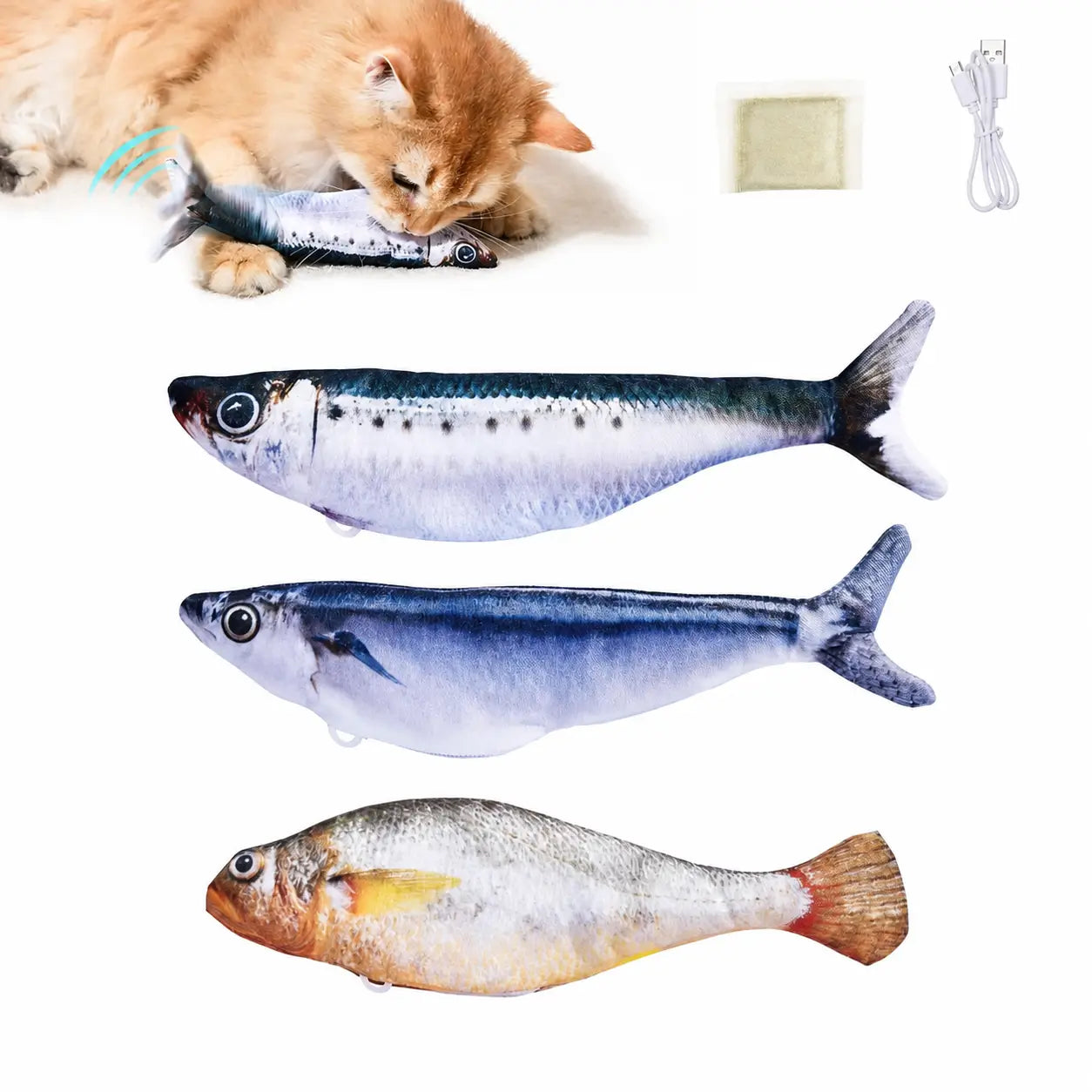 Set de 3 peces interactivos para gato con sensor de movimiento, catnip y carga USB para juego activo diario sin aburrimiento