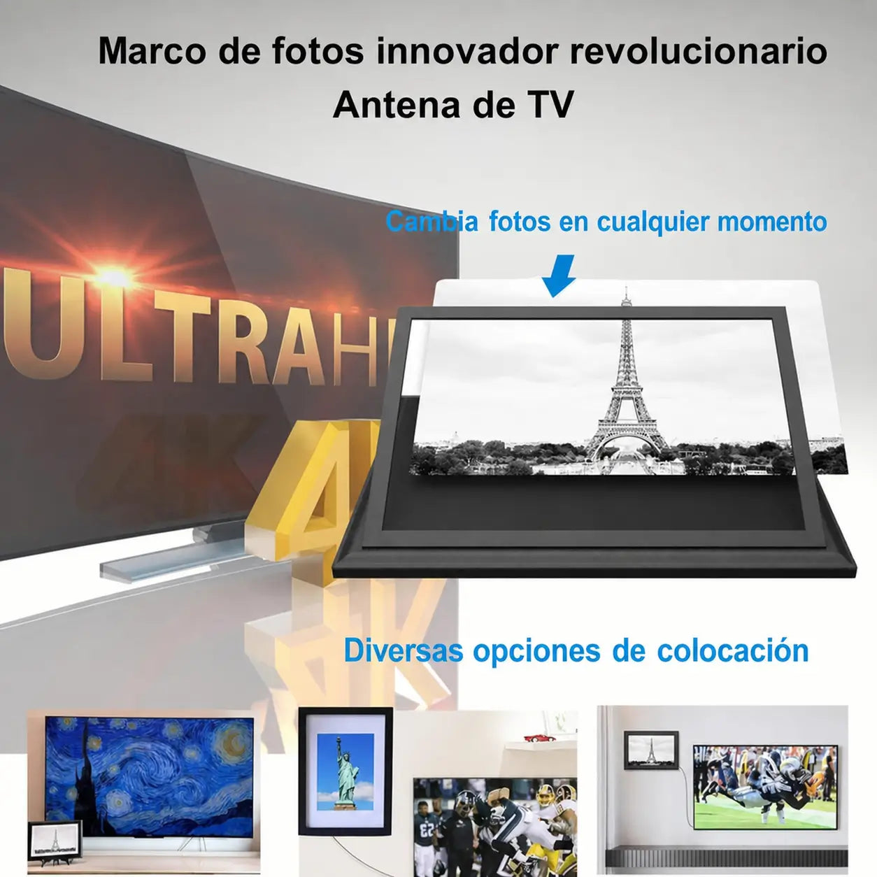 Antena digital interior para Smart TV con señal 360° amplificada, recepción 4K HD y fácil instalación en departamentos sin mensualidades