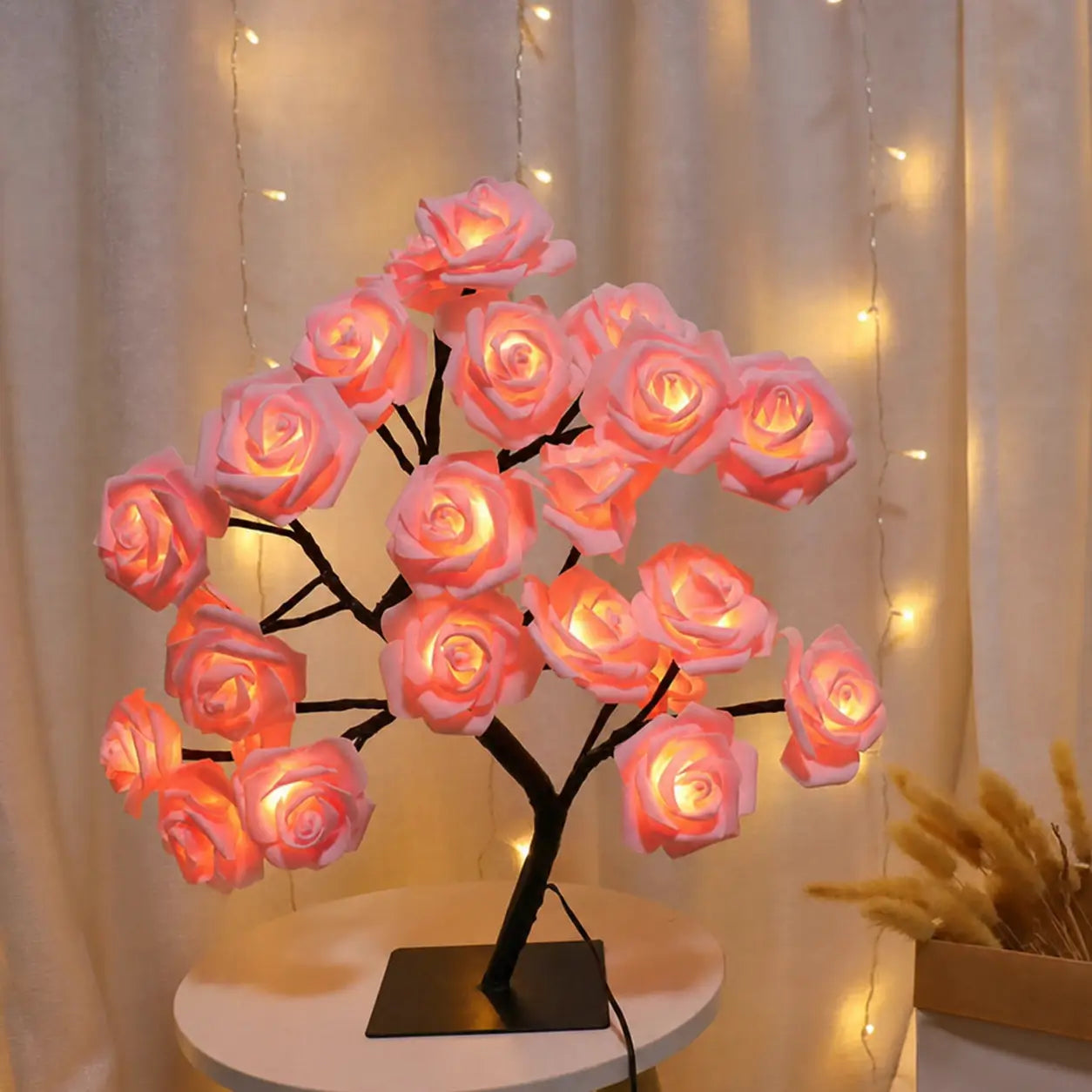 Lámpara de mesa USB en forma de árbol con rosas LED, luz cálida decorativa para recámara, buró y regalo romántico especial