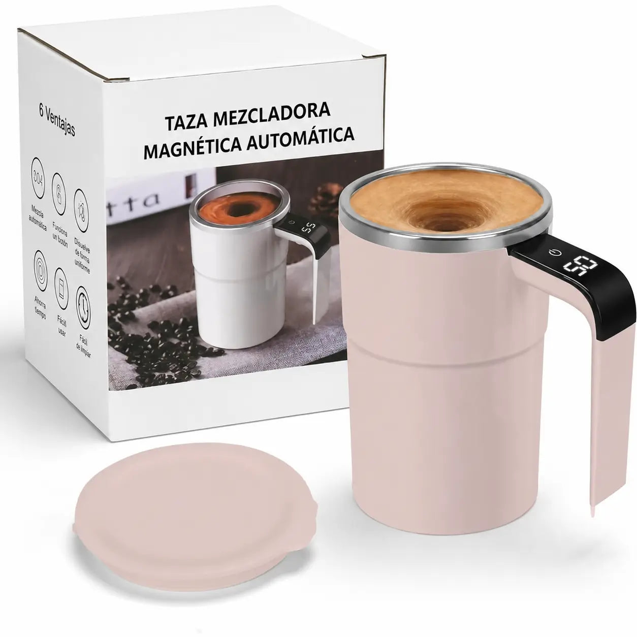 Taza mezcladora automática recargable de acero 304 con termómetro LCD para café, leche y bebidas en oficina o viaje sin cuchara