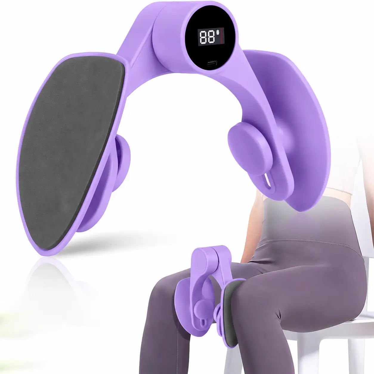 Ejercitador de piernas portátil con contador electrónico y giro 360° para fortalecer muslos internos, glúteos y piso pélvico en casa fácilmente