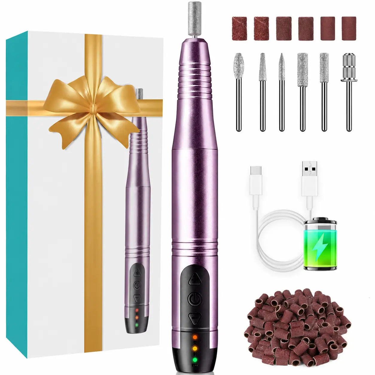 Torno eléctrico inalámbrico para uñas con velocidad ajustable y giro reversible, para manicura, pedicura y nail art en gel o polvo