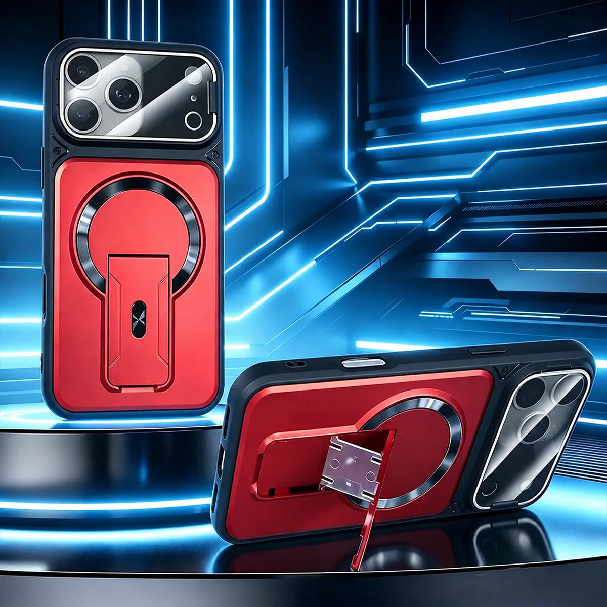 Funda multifuncional para iPhone con soporte invisible, protección de cámara y aro magnético para uso diario y manejo cómodo en tu celular