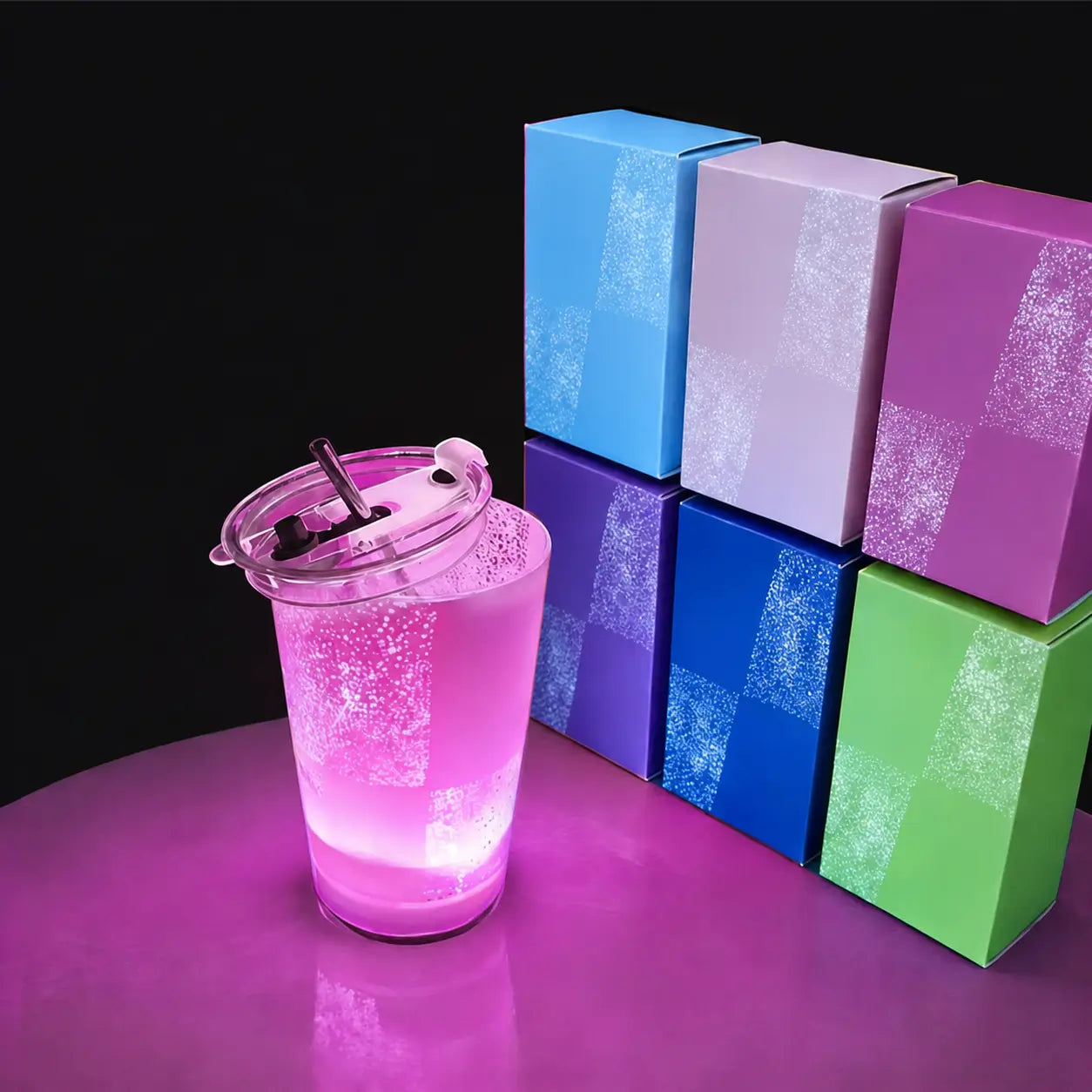 Vaso LED luminoso de 414 ml con color personalizable, tapa y popote para bebidas frías en fiestas, bares y eventos especiales