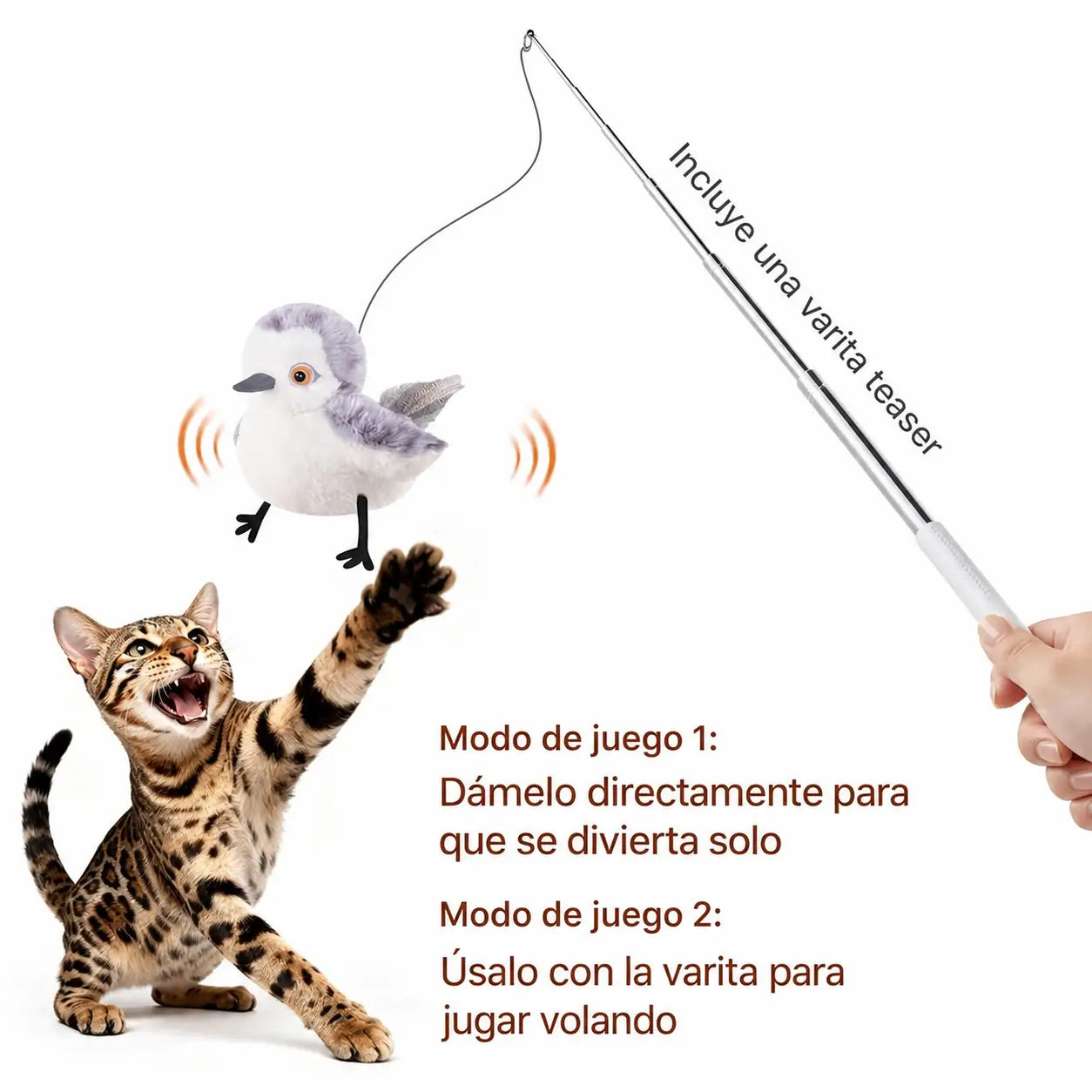 Juguete interactivo para gato con ave que aletea, sonido de pájaro y carga USB para ejercicio de caza diario en interiores