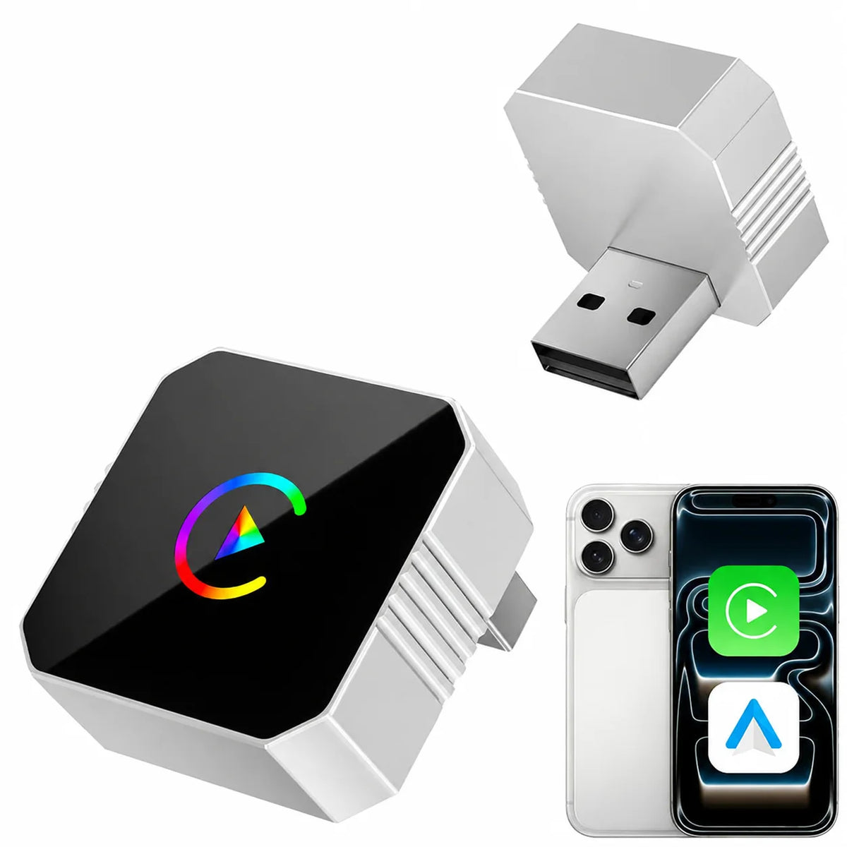 Adaptador inalámbrico CarPlay y Android Auto con 2 cables