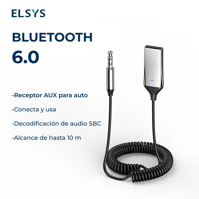 Adaptador Bluetooth para auto con micrófono manos libres, audio estéreo 3.5 mm, reconexión automática y conexión estable para uso diario