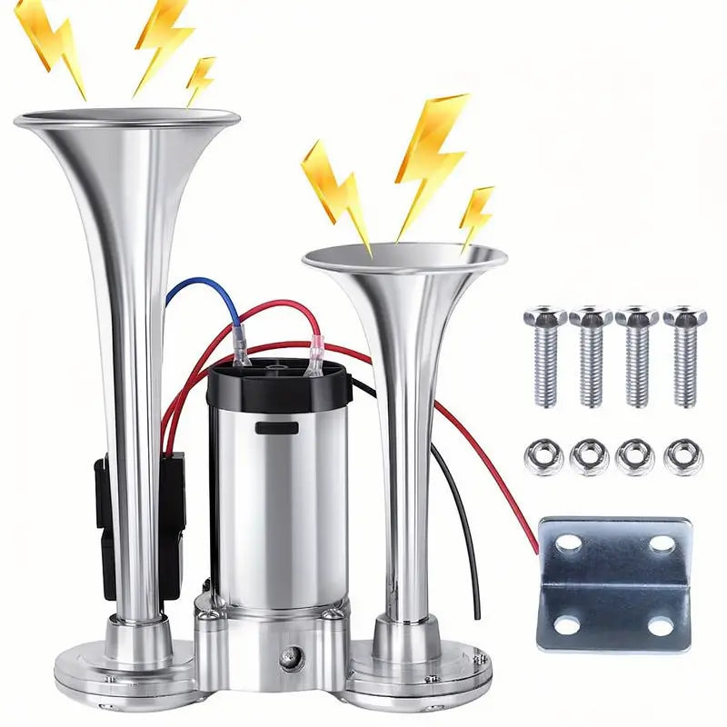 Kit de claxon de aire doble MOVATEK 12V 130dB con compresor para camiones, camionetas, autos, barcos y alarma de seguridad