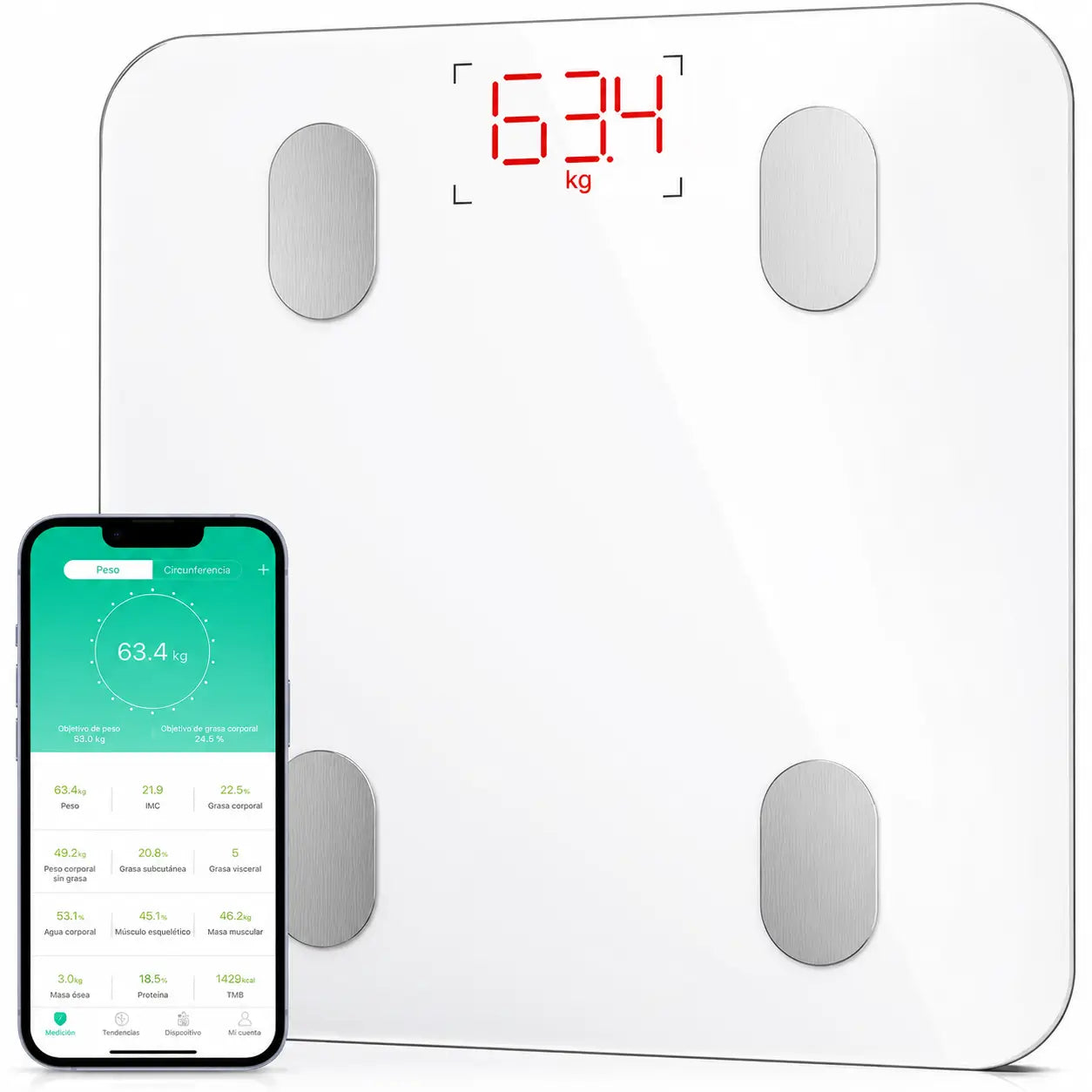 Báscula inteligente de composición corporal con Bluetooth y 13 métricas para controlar peso, grasa y progreso fitness desde tu celular