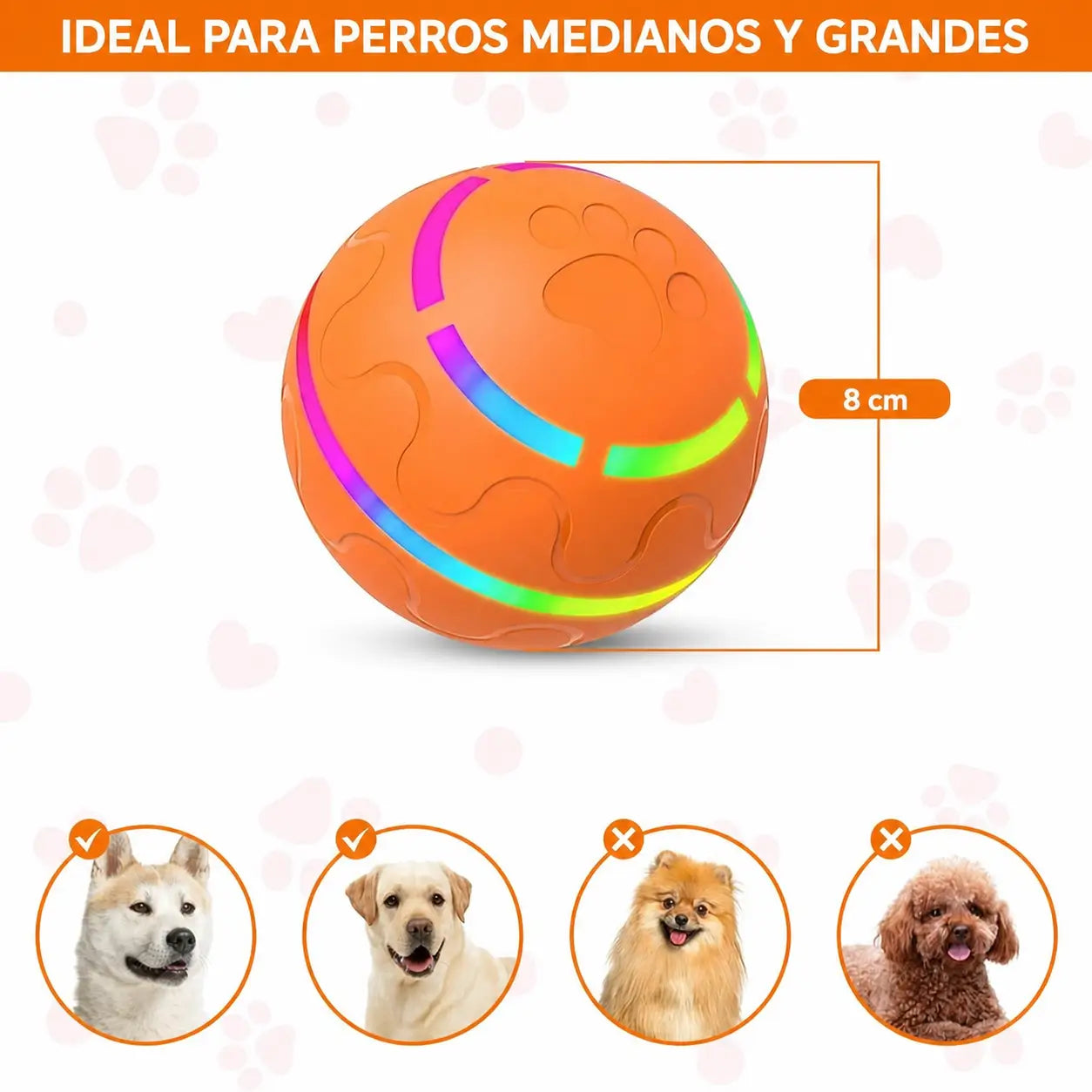 Pelota interactiva vibratoria para perros pequeños y medianos, con luz LED, recargable USB y activación por mordida para juego en casa