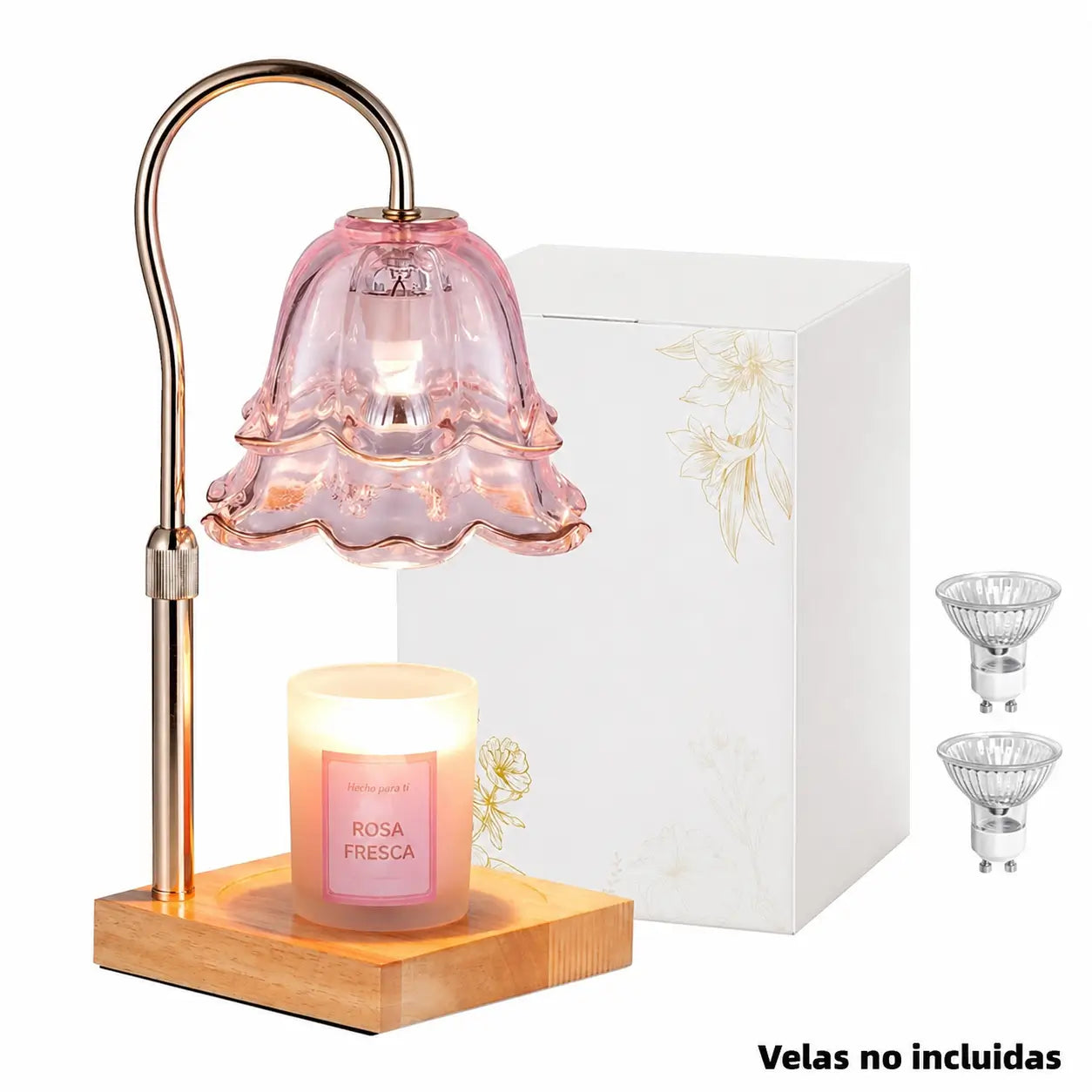 Lámpara calentadora de velas con temporizador, intensidad regulable y altura ajustable, diseño floral para recámara, sala y regalo especial
