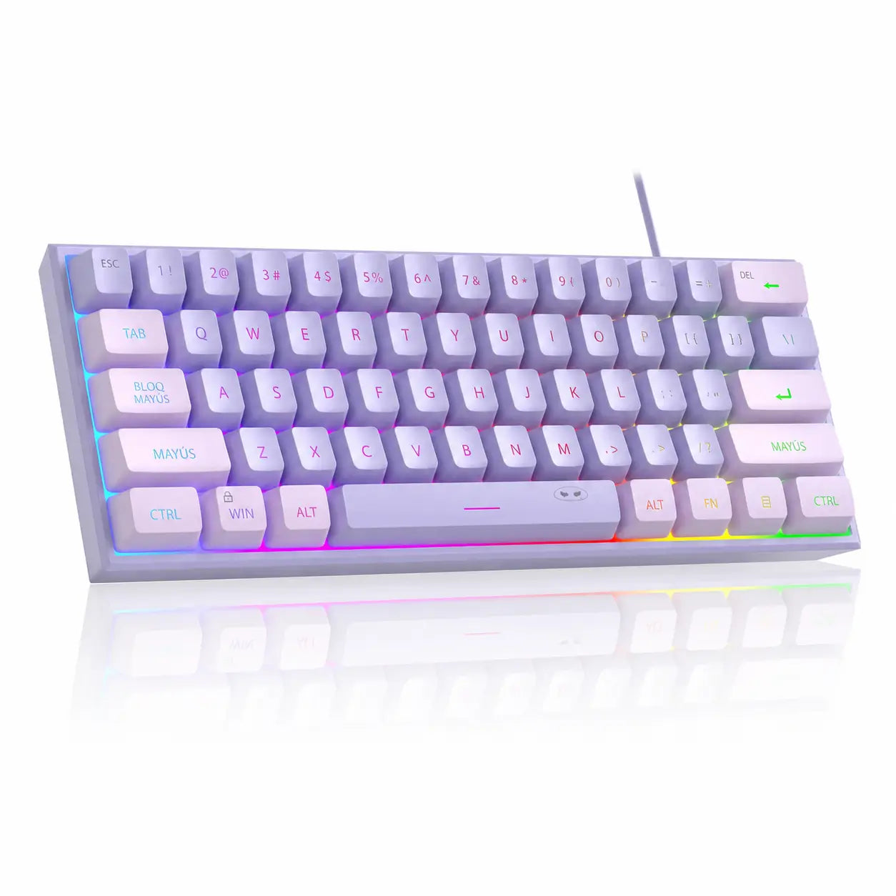 Teclado gamer 60% compacto TS91 con iluminación RGB y 61 teclas de membrana para jugar o trabajar en PC, Mac, PS4 y Xbox One