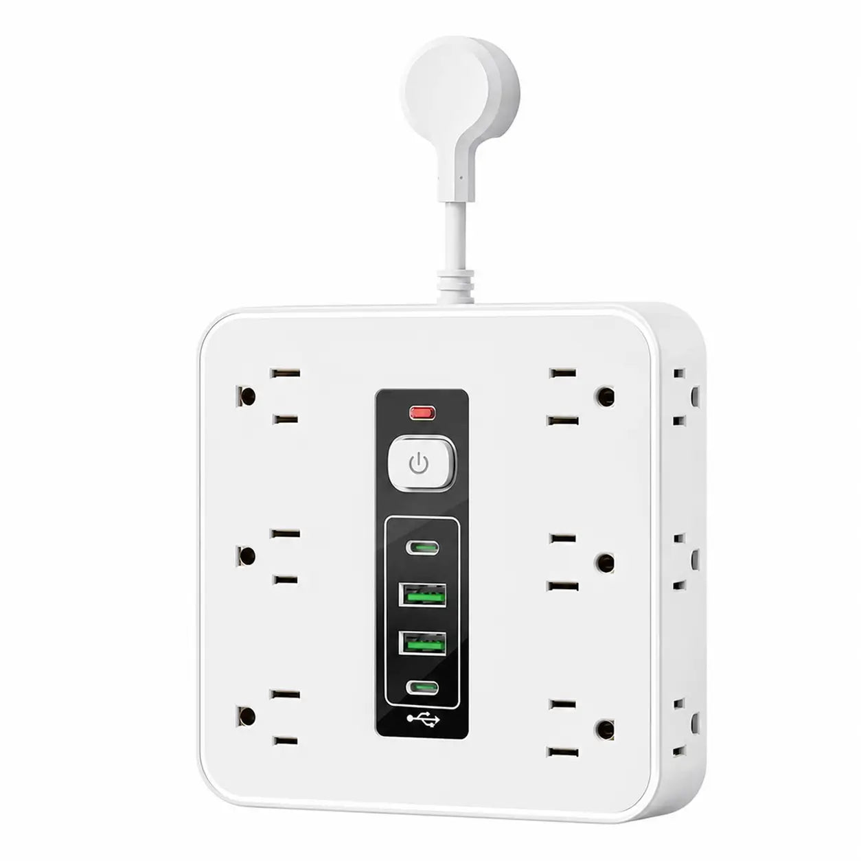Multicontacto 16 en 1 con protección contra picos, 12 tomas AC y USB-C para carga organizada en casa, oficina o viaje diario