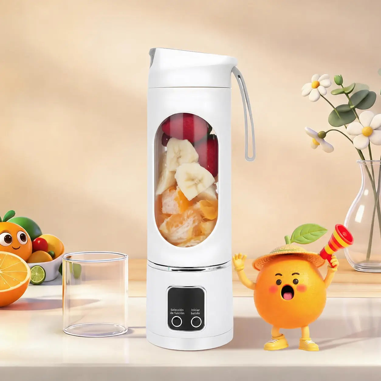 Licuadora portátil recargable USB con pantalla digital y diseño antifugas para smoothies, jugos y papillas en viajes y gimnasio